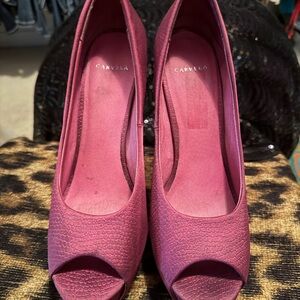 Carvela Pink Peep-Toe Satin Platform Heels